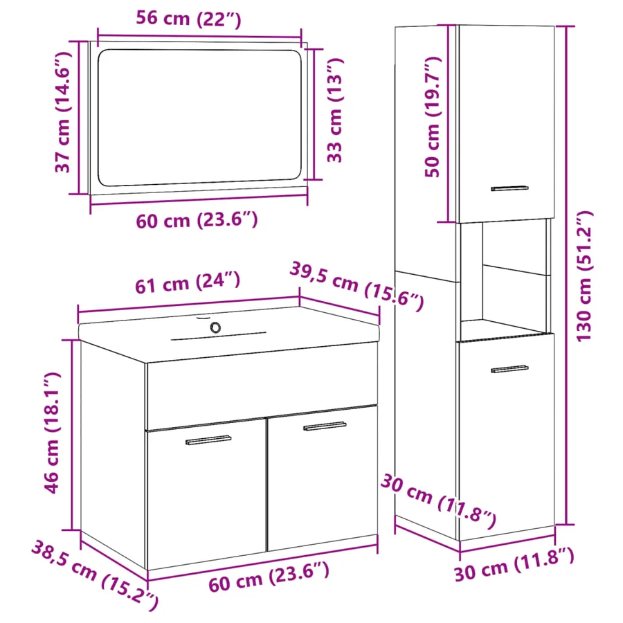 Ensemble de meubles de salle de bain 4 pcs chêne sonoma - 14