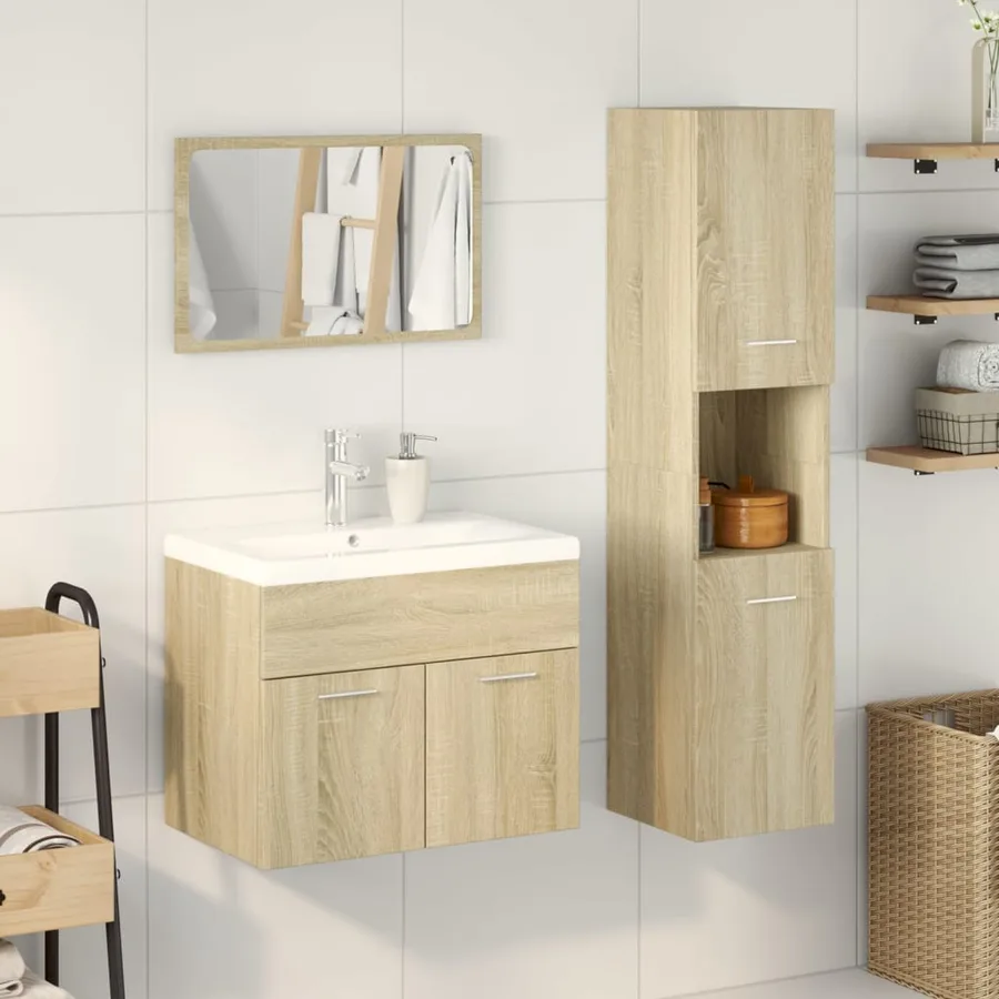 Ensemble de meubles de salle de bain 4 pcs chêne sonoma - 3