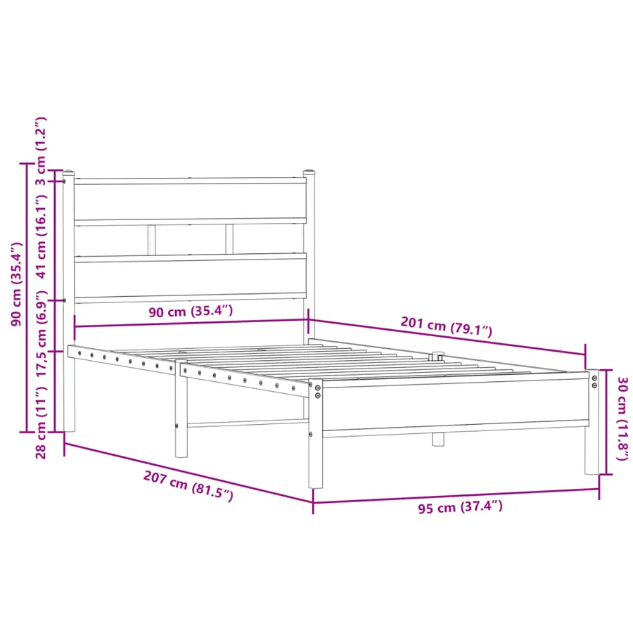 Cadre de lit sans matelas avec tête de lit chêne fumé 90x200 cm - 9