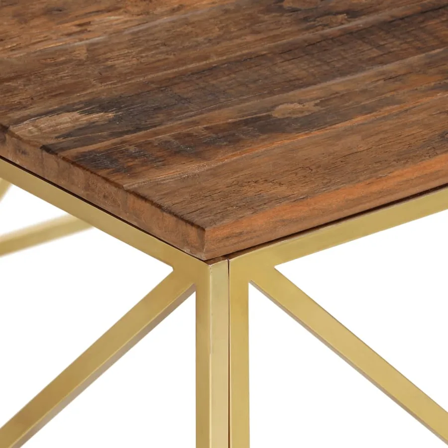 Table basse doré acier inoxydable et bois de mélèze massif - 5