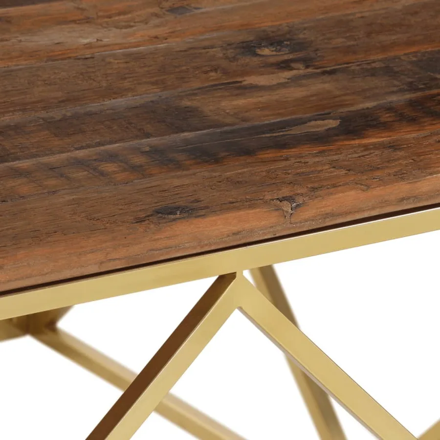 Table basse doré acier inoxydable et bois de mélèze massif - 7