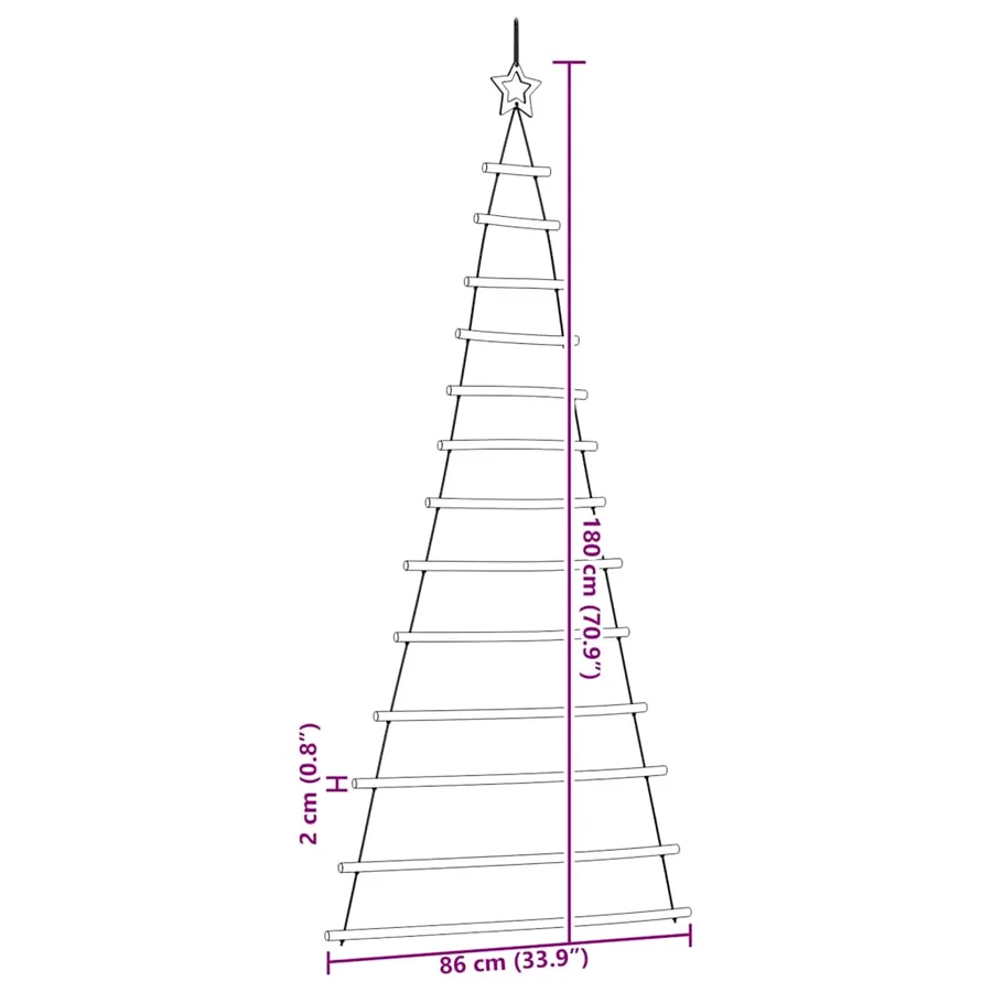 Sapin de Noël suspendu avec étoile supérieure 86 x 180 cm Branche naturelle - 8