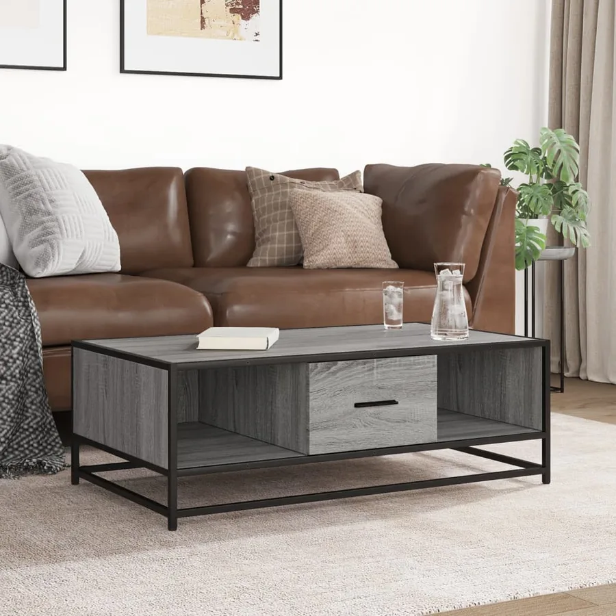 Table basse sonoma gris 100x57x35 cm bois d'ingénierie et métal - 3