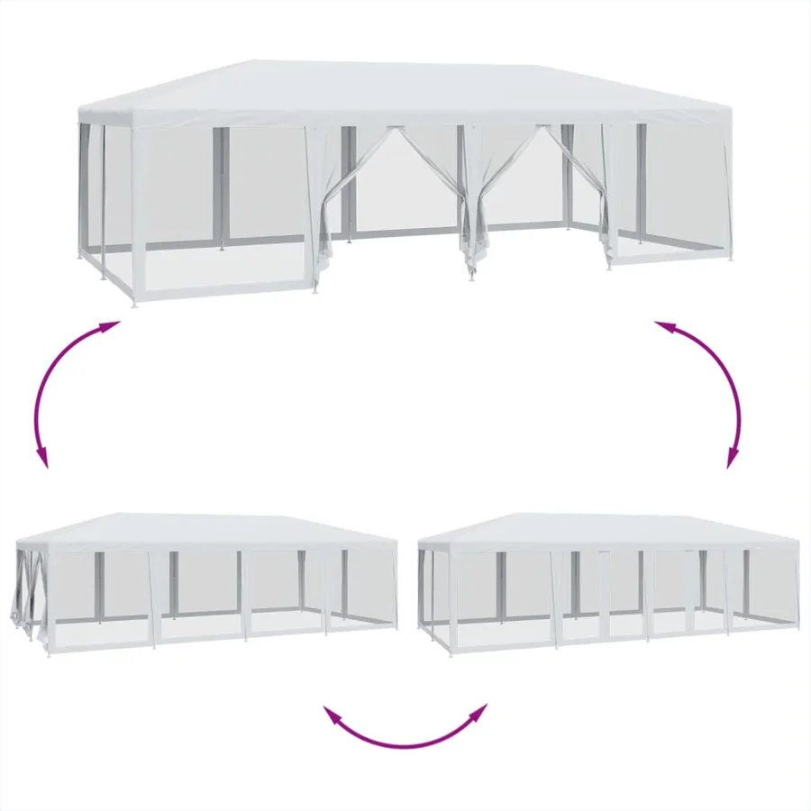 Tente de fête avec 12parois latérales en maille blanc 8x4m PEHD - 6