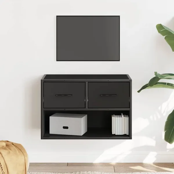 Meuble TV noir 60x31x39,5 cm bois d'ingénierie et métal