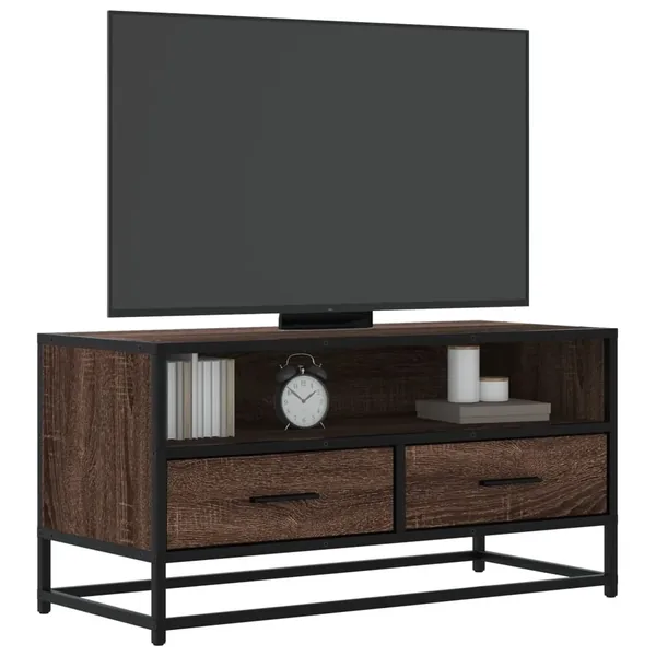 Meuble TV chêne marron 80x34,5x40 cm bois d'ingénierie et métal