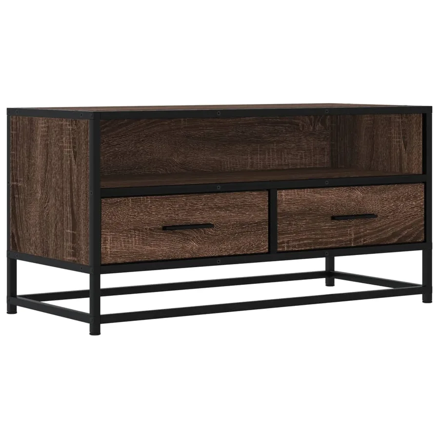 Meuble TV chêne marron 80x34,5x40 cm bois d'ingénierie et métal - 2