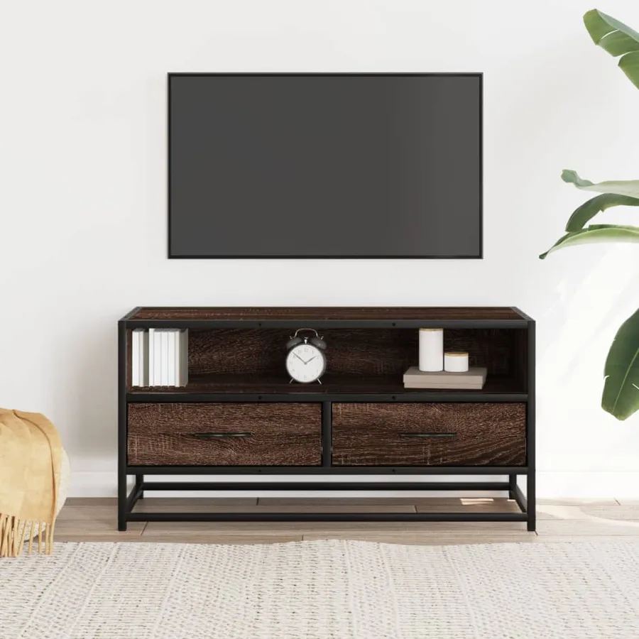 Meuble TV chêne marron 80x34,5x40 cm bois d'ingénierie et métal - 3