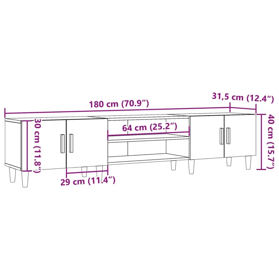 Meuble TV vieux bois 180x31,5x40 cm bois d'ingénierie - 10