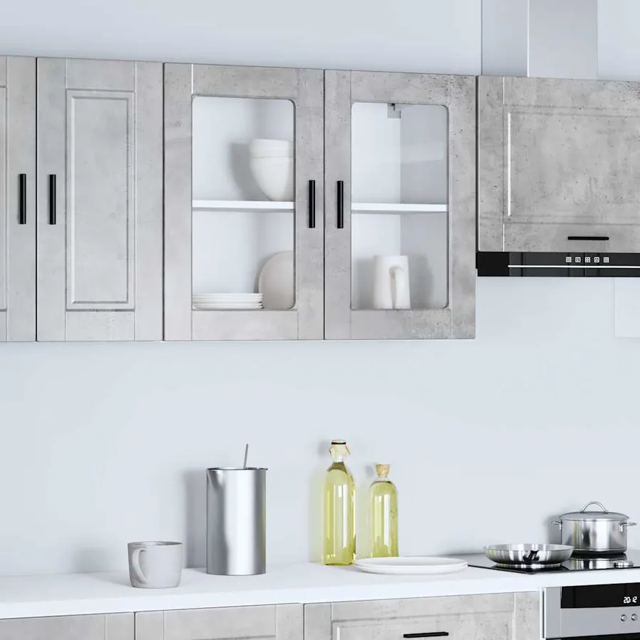 Armoire murale de cuisine avec porte en verre Porto gris béton