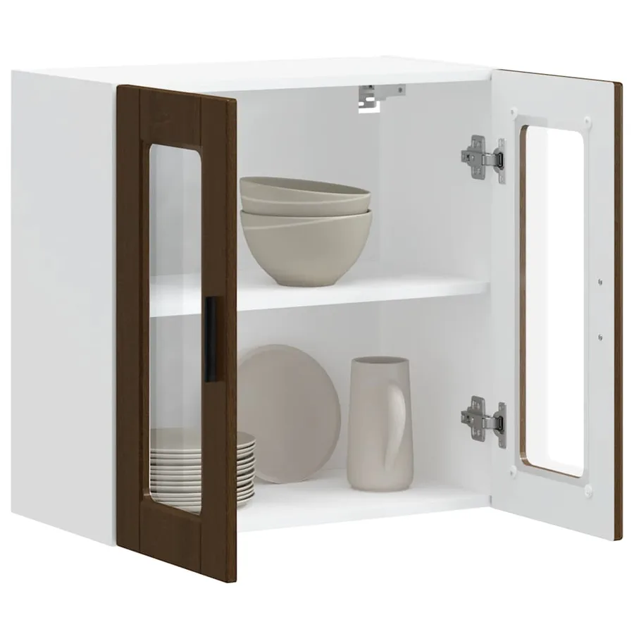 Armoire murale de cuisine et porte en verre Porto chêne marron - 3
