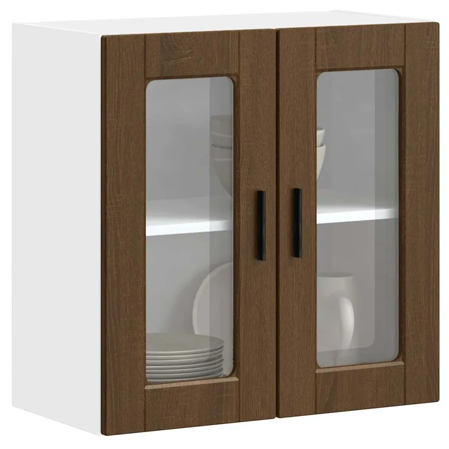 Armoire murale de cuisine et porte en verre Porto chêne marron - 4