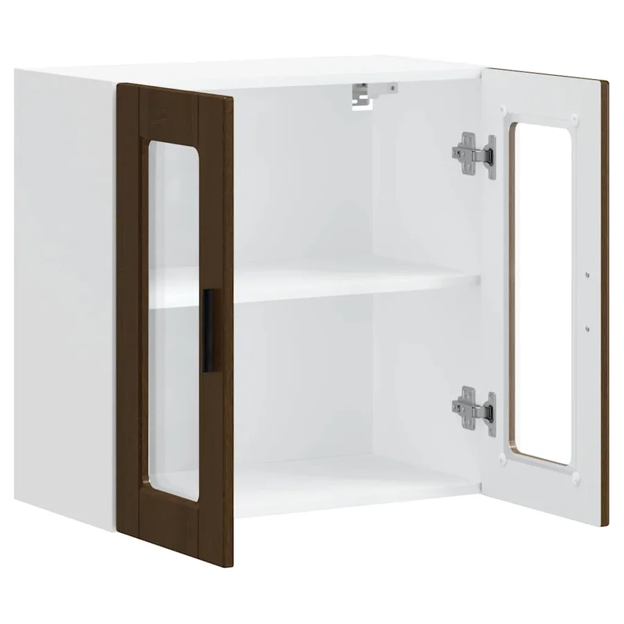 Armoire murale de cuisine et porte en verre Porto chêne marron - 5