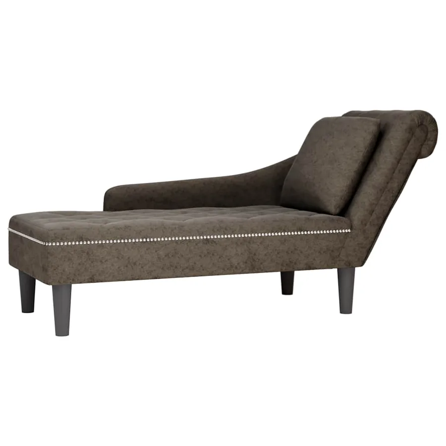 Fauteuil long et coussin/accoudoir droit gris foncé similicuir