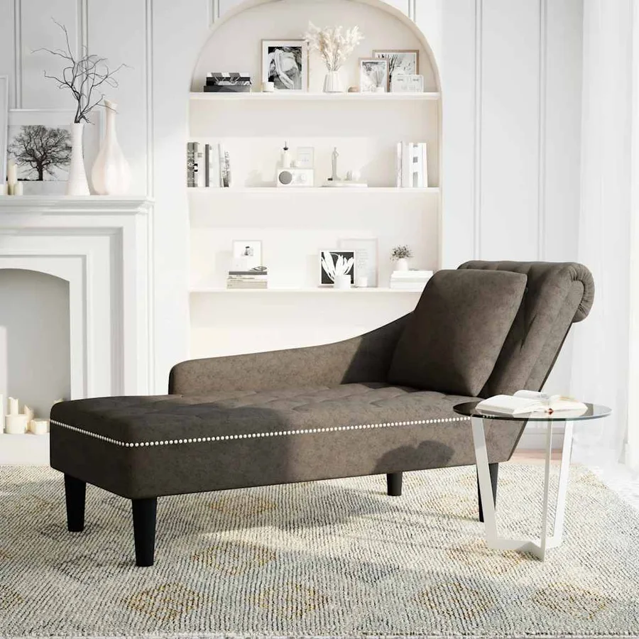 Fauteuil long et coussin/accoudoir droit gris foncé similicuir - 2