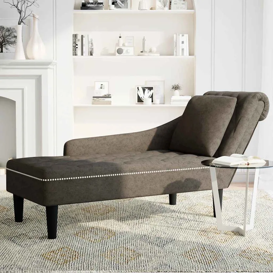 Fauteuil long et coussin/accoudoir droit gris foncé similicuir - 3