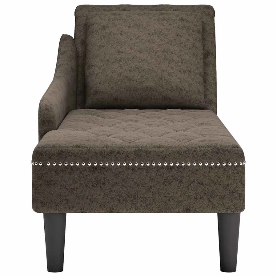 Fauteuil long et coussin/accoudoir droit gris foncé similicuir - 4