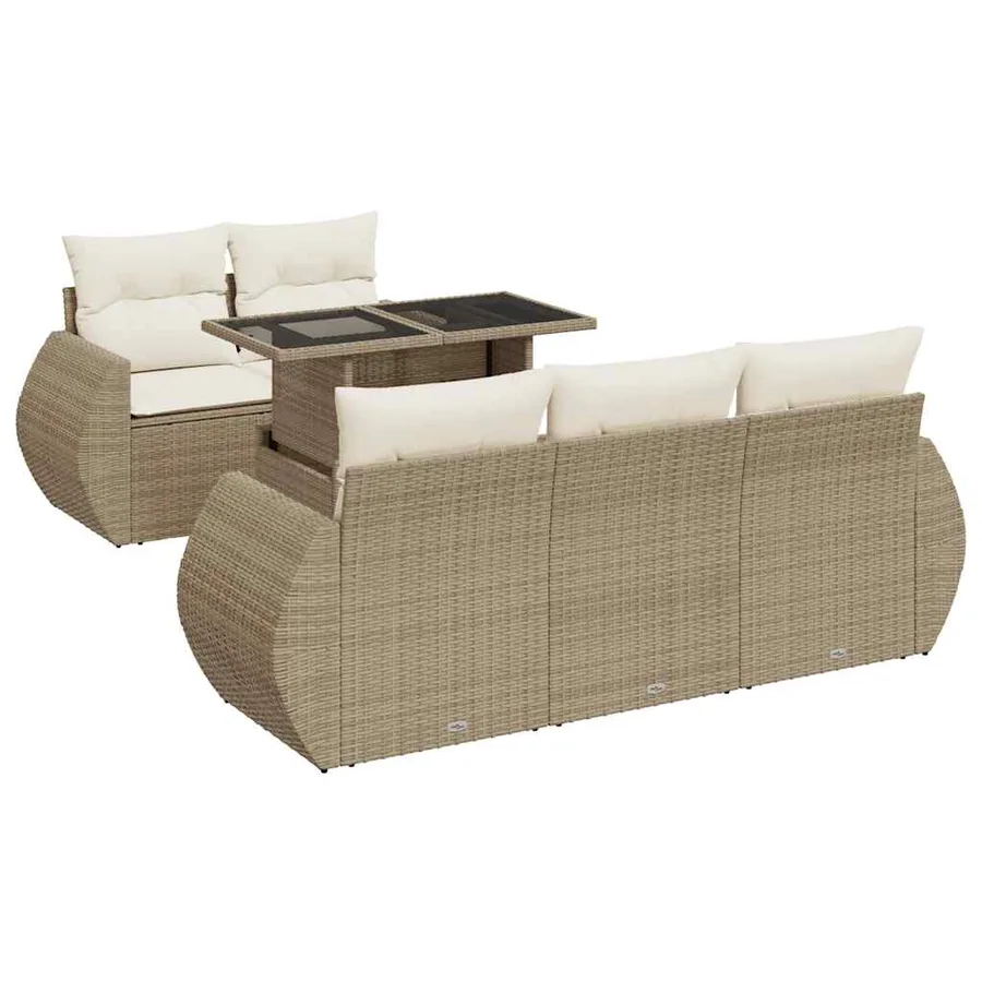 Salon de jardin avec coussins 6 pcs beige résine tressée - 2