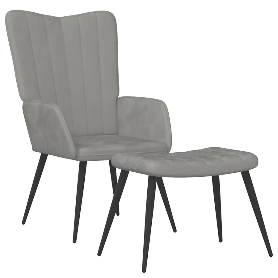 Chaise de relaxation avec repose-pied Gris clair Velours - 2