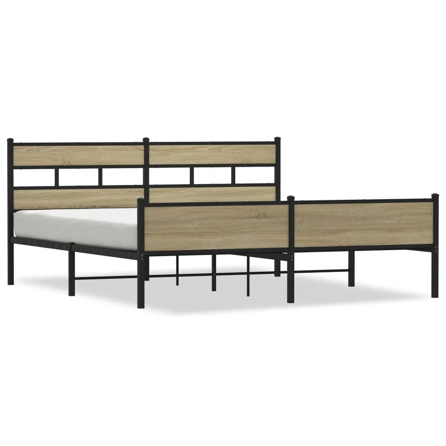 Cadre de lit en métal sans matelas chêne sonoma 193x203 cm - 2