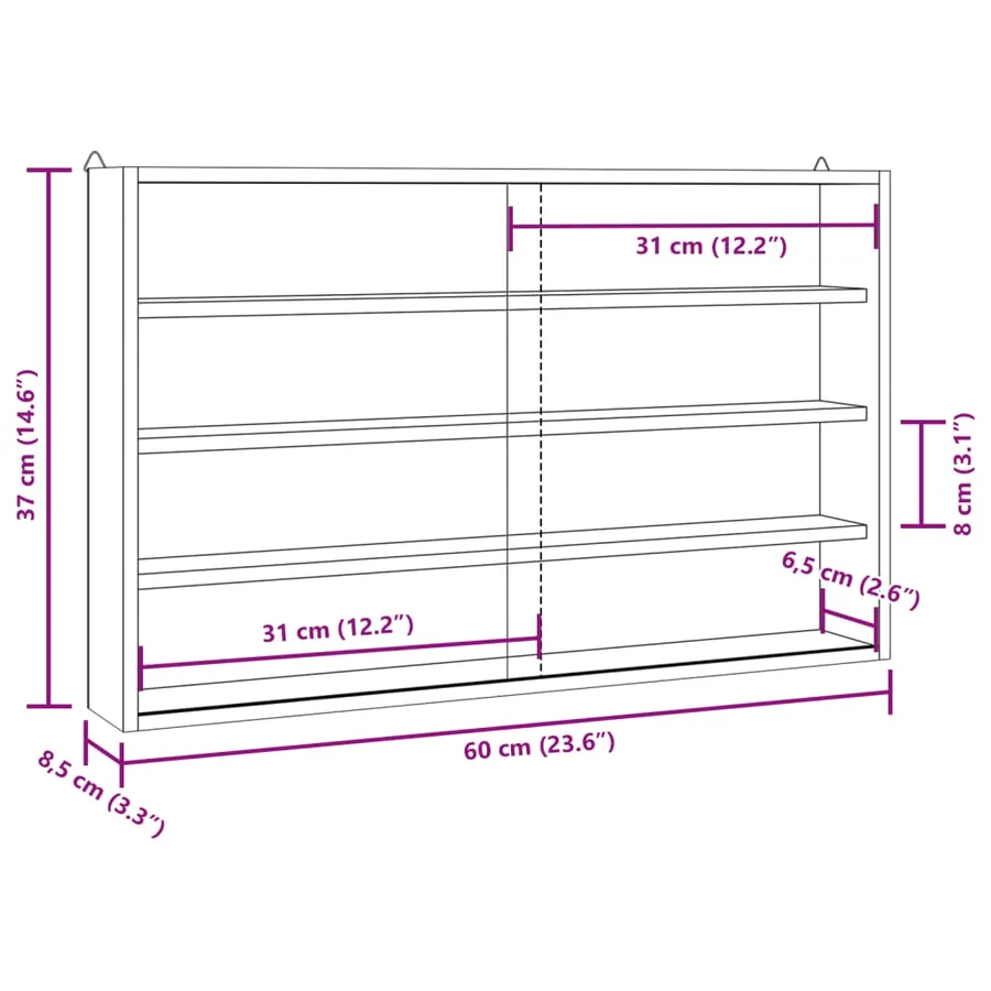Vitrine de collection en bois avec portes 60 x 8,5 x 37 cm - 10