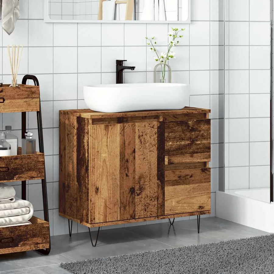 Armoire de lavabo de salle de bain vieux bois 65x33x60 cm - 3