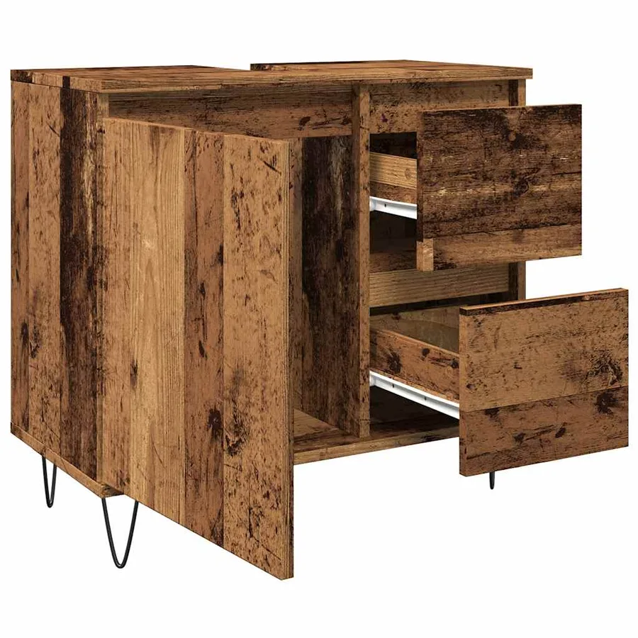 Armoire de lavabo de salle de bain vieux bois 65x33x60 cm - 5