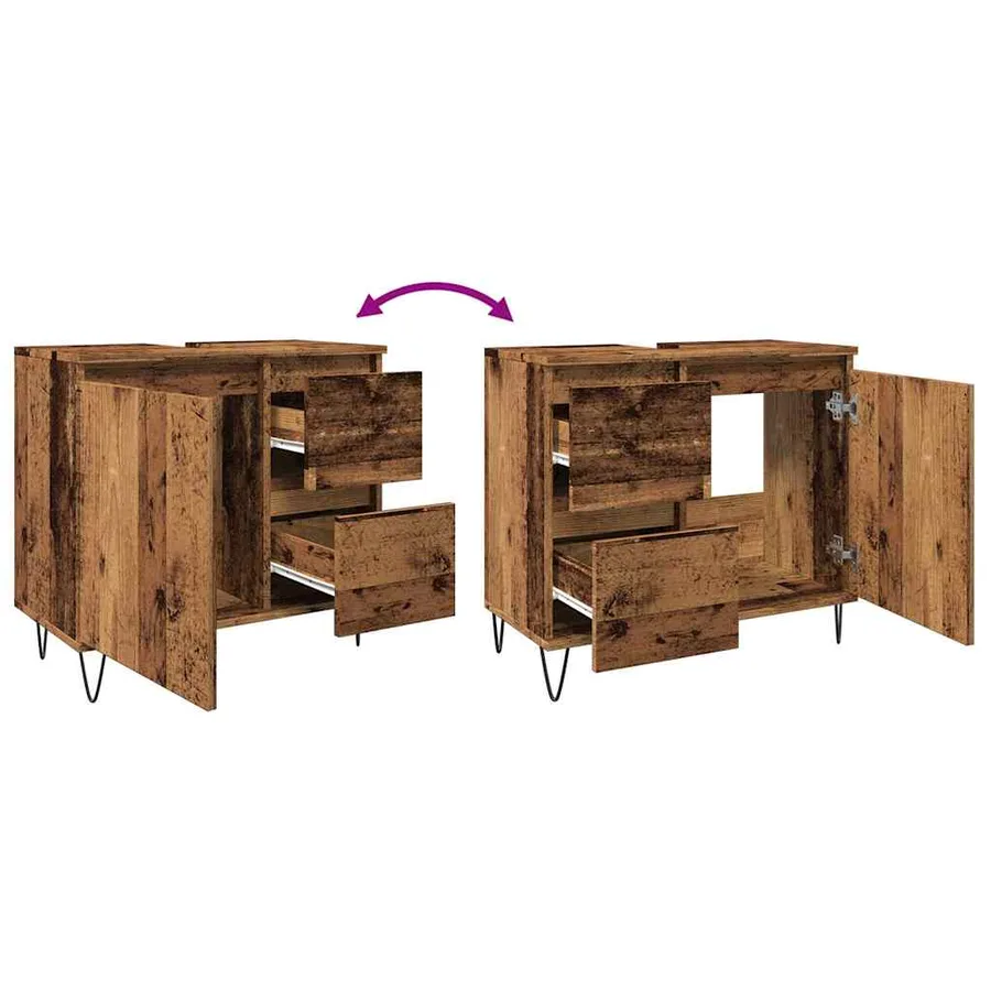 Armoire de lavabo de salle de bain vieux bois 65x33x60 cm - 9