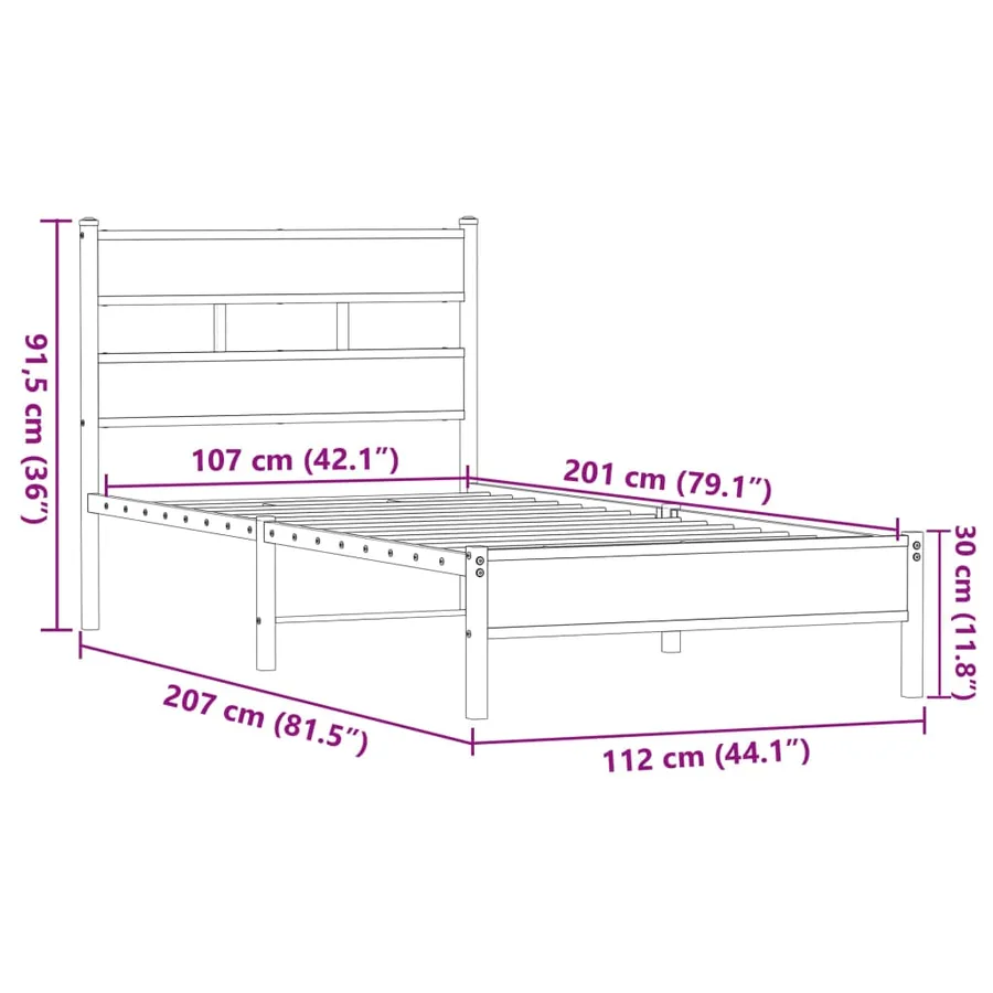 Cadre de lit sans matelas chêne marron 107x203 cm - 9