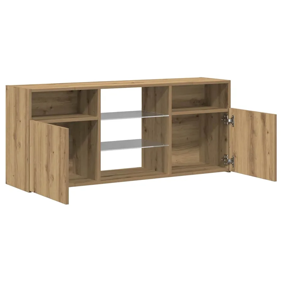 Meuble TV avec lumières LED chêne artisanal bois d'ingénierie - 10