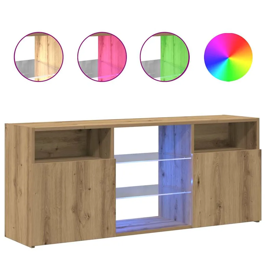 Meuble TV avec lumières LED chêne artisanal bois d'ingénierie - 2