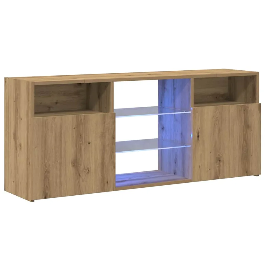 Meuble TV avec lumières LED chêne artisanal bois d'ingénierie - 3