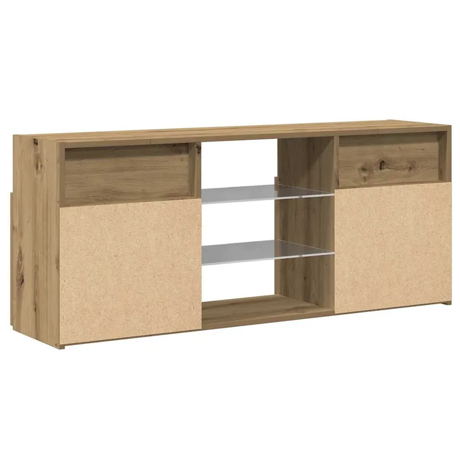 Meuble TV avec lumières LED chêne artisanal bois d'ingénierie - 9