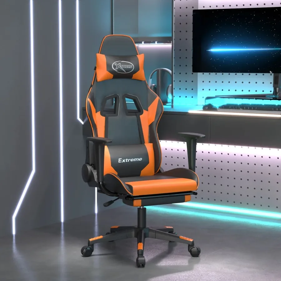 Chaise de jeu avec repose-pied Noir et orange Similicuir