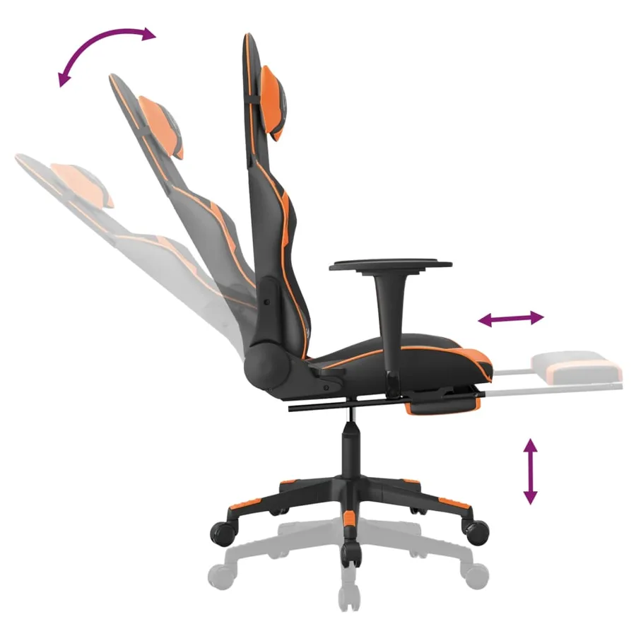 Chaise de jeu avec repose-pied Noir et orange Similicuir - 7