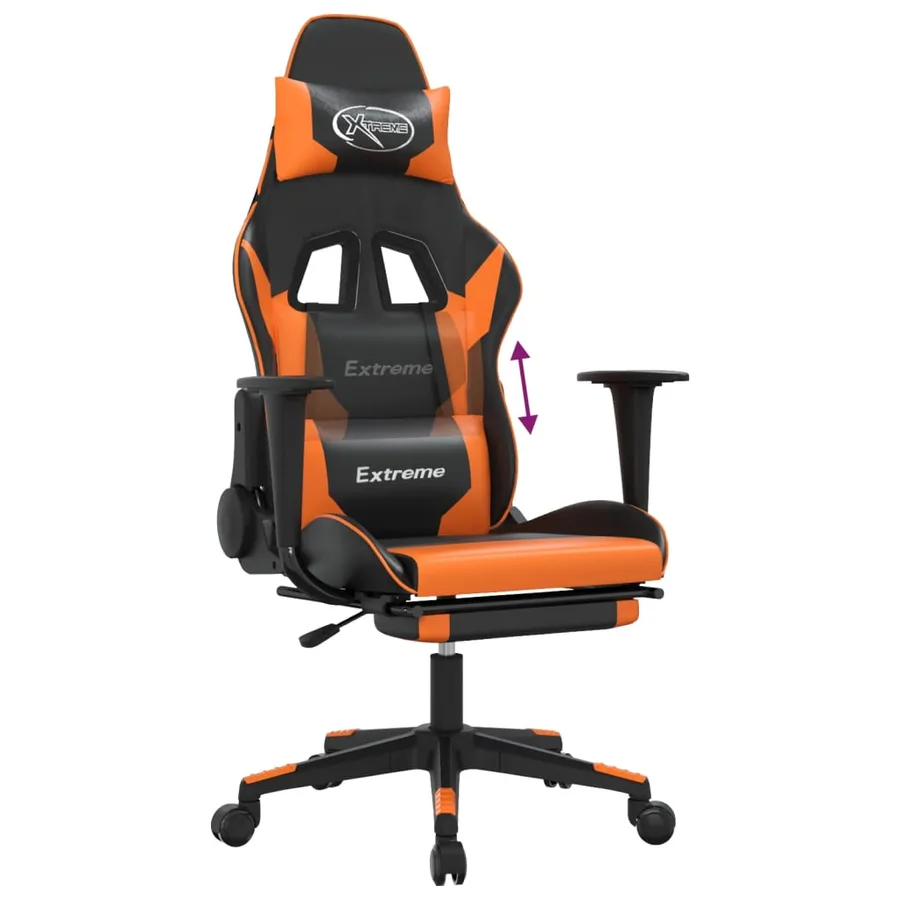 Chaise de jeu avec repose-pied Noir et orange Similicuir - 8