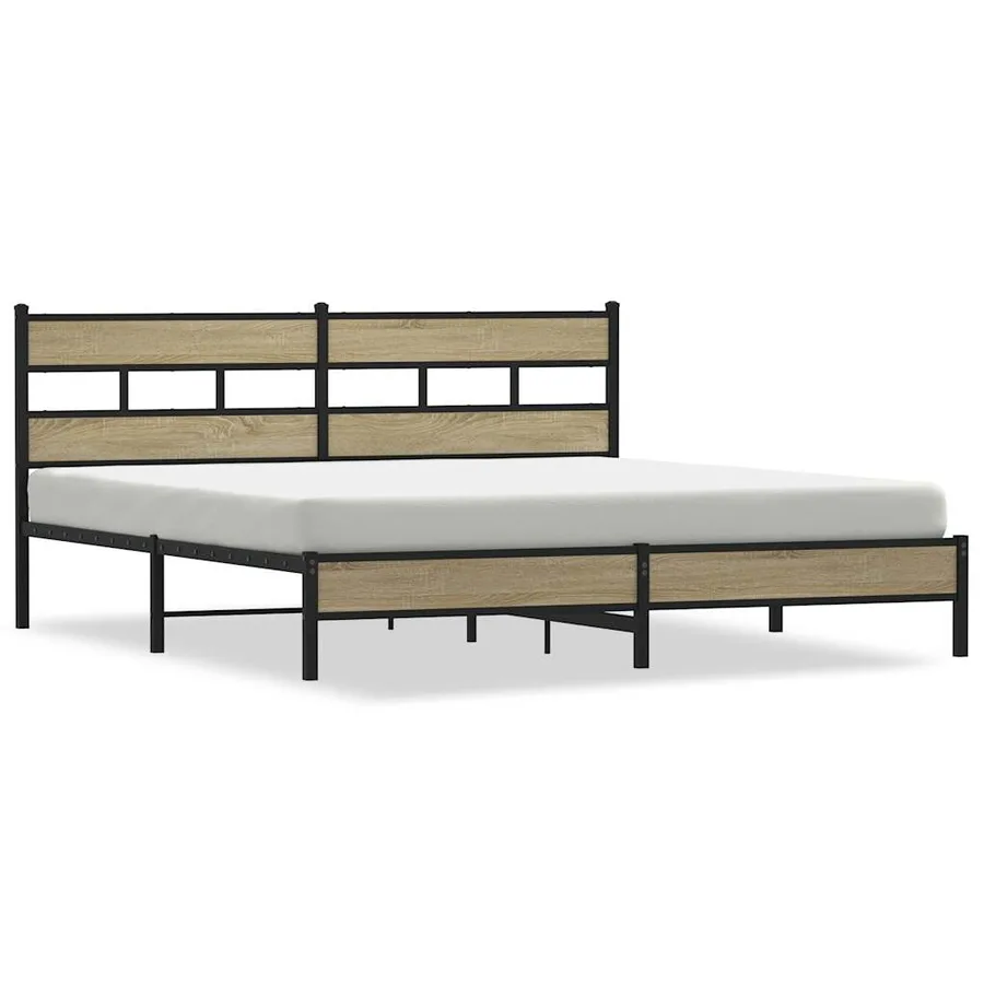 Cadre de lit en métal sans matelas chêne sonoma 193x203 cm - 2