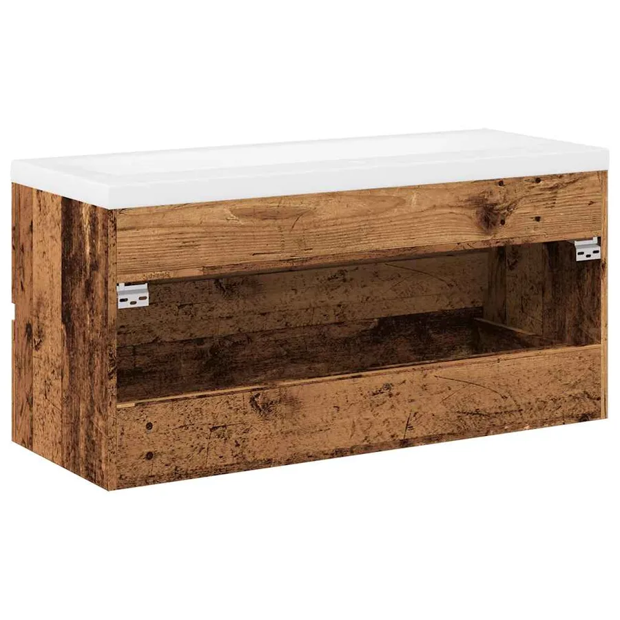 Armoire lavabo avec bassin intégré vieux bois - 8