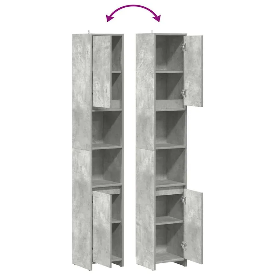 Armoire de salle de bain Gris béton 30x30x183,5 cm Aggloméré - 8