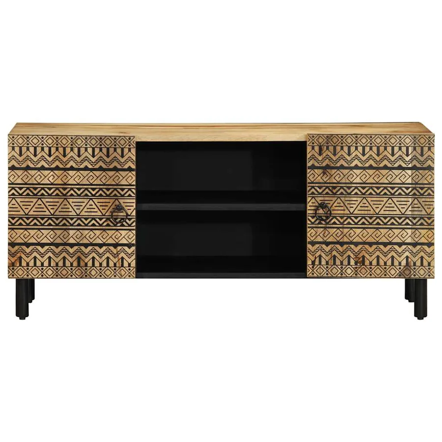Meuble TV noir 105x33,5x46 cm bois massif manguier brut - 3