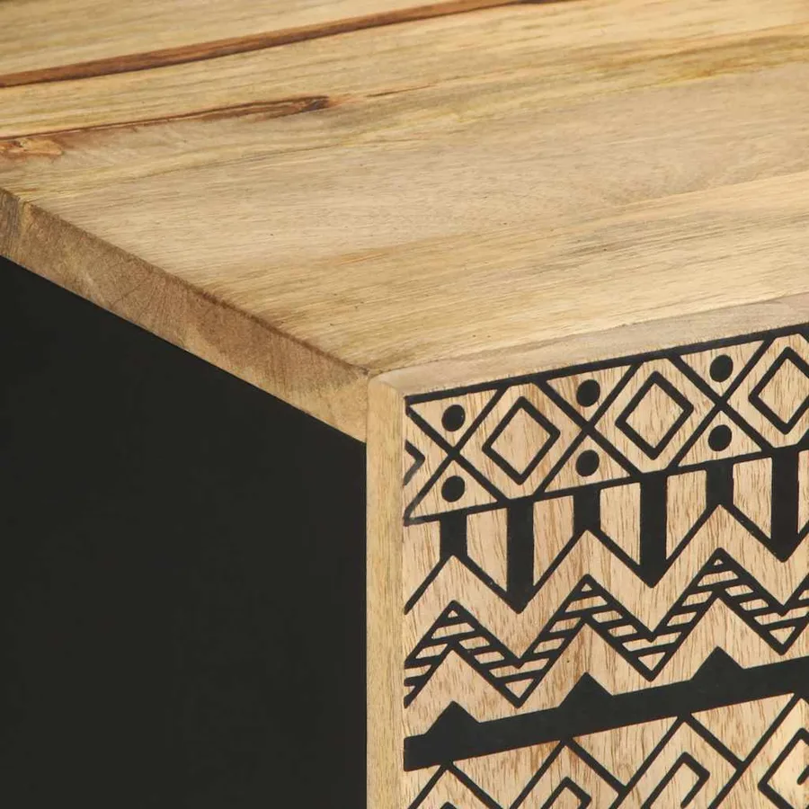Meuble TV noir 105x33,5x46 cm bois massif manguier brut - 6