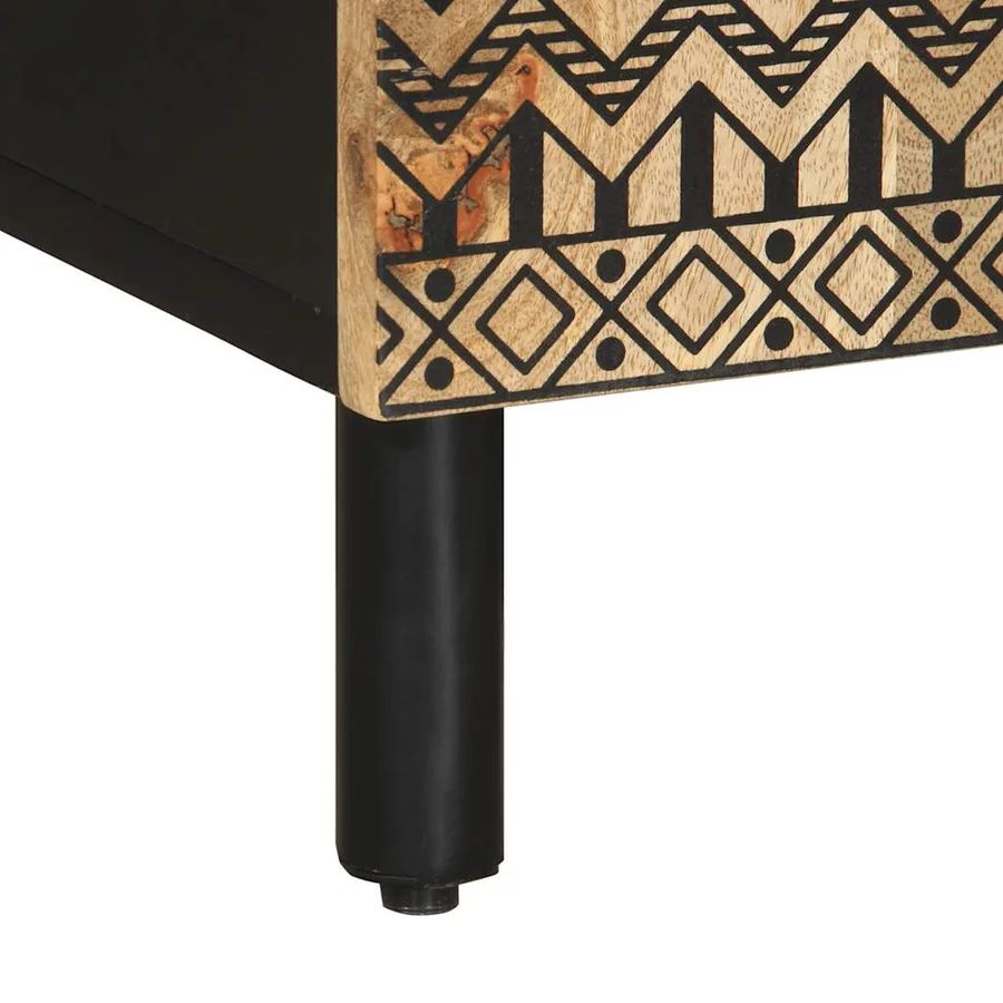 Meuble TV noir 105x33,5x46 cm bois massif manguier brut - 8