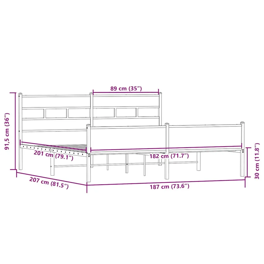 Cadre de lit en métal sans matelas chêne sonoma 180x200 cm - 9