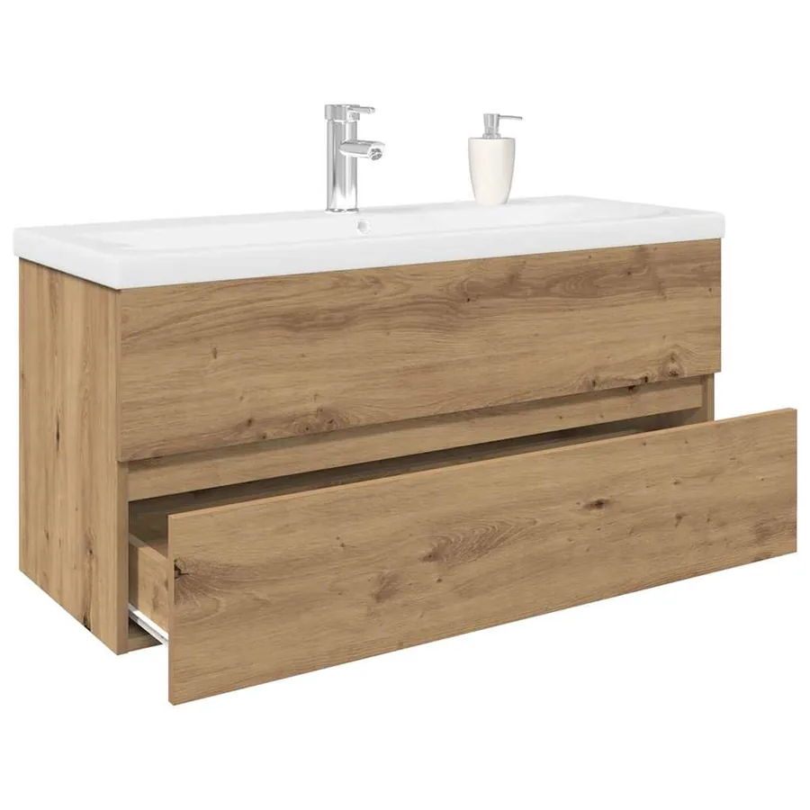 Meuble lavabo avec bassin et robinet intégrés chêne artisanal