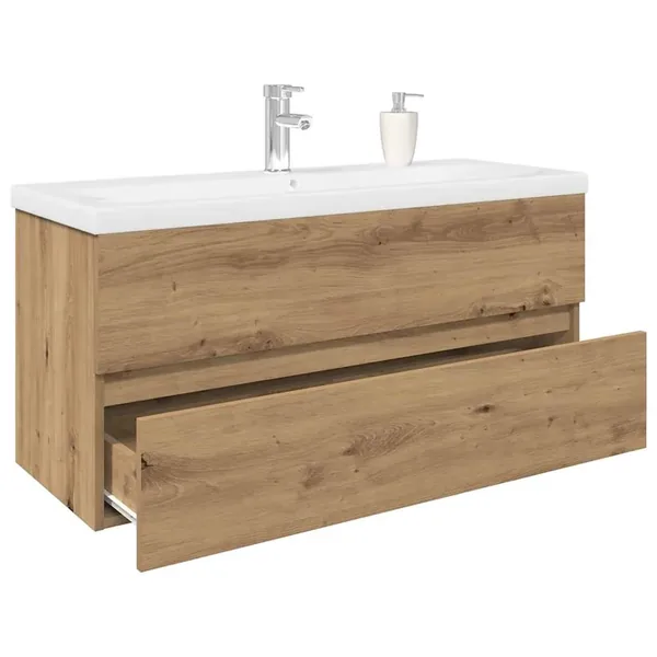 Meuble lavabo avec bassin et robinet intégrés chêne artisanal