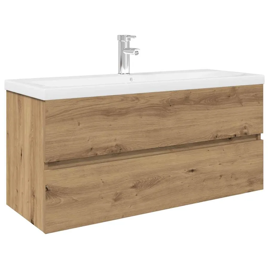 Meuble lavabo avec bassin et robinet intégrés chêne artisanal - 2