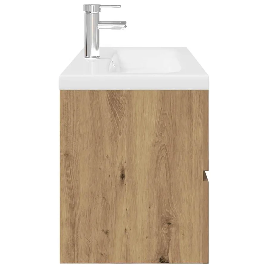 Meuble lavabo avec bassin et robinet intégrés chêne artisanal - 7