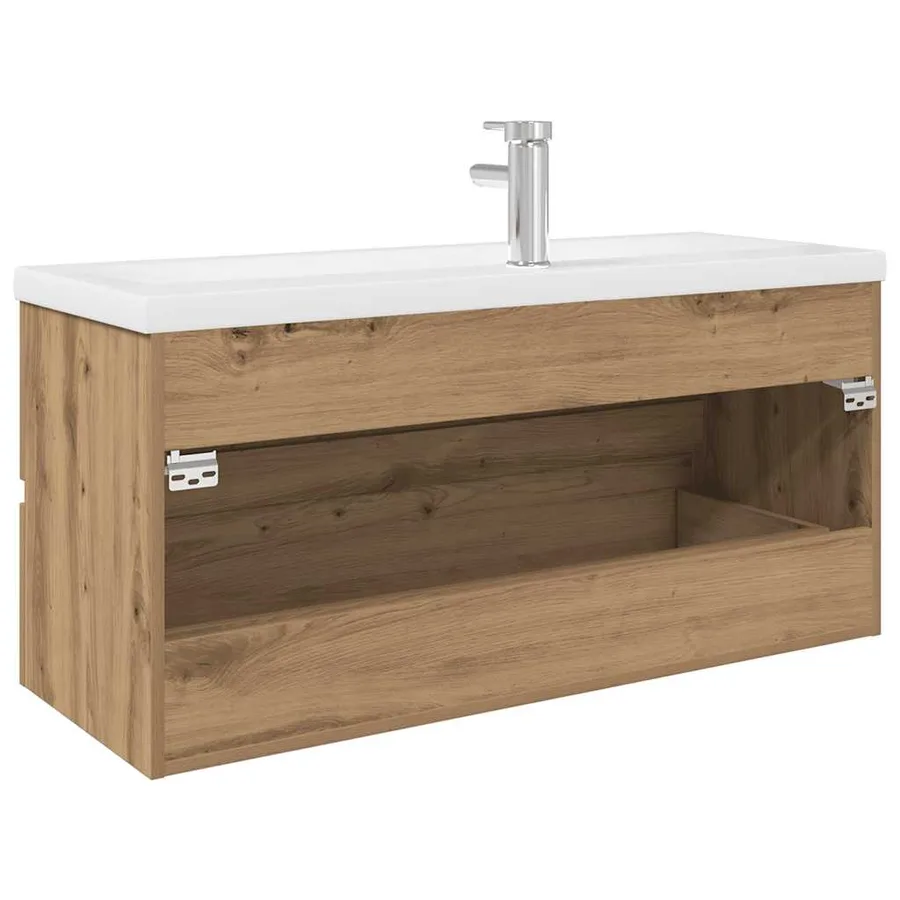 Meuble lavabo avec bassin et robinet intégrés chêne artisanal - 8