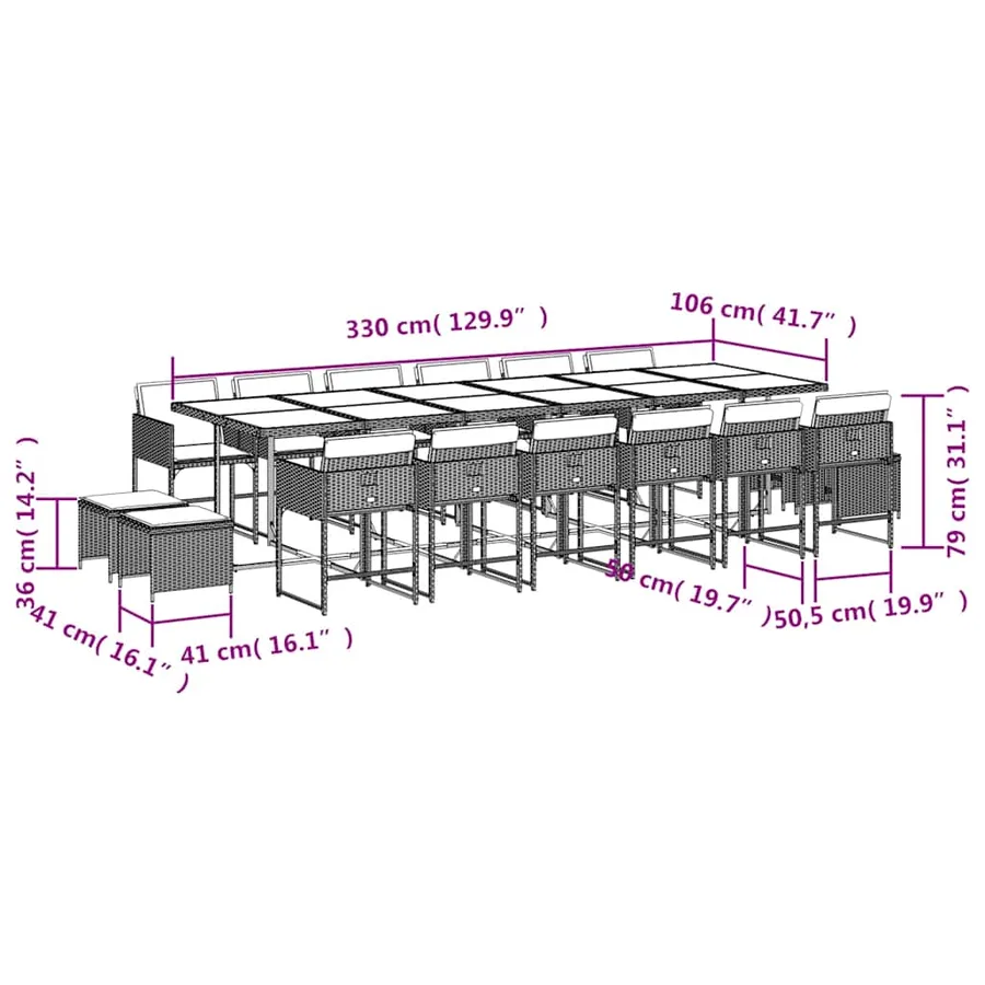 Ensemble à manger de jardin 17 pcs coussins noir résine tressée - 6