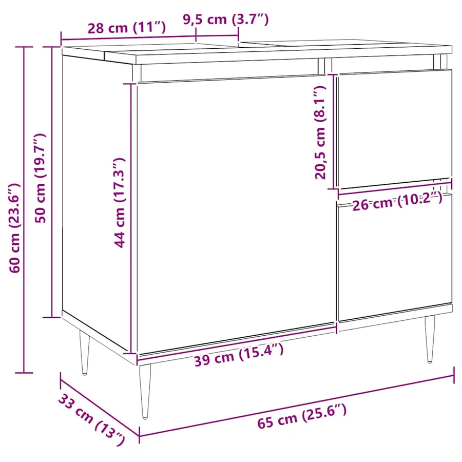 Armoire de salle de bain chêne artisanal bois d'ingénierie - 12
